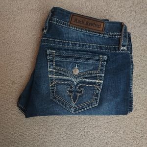 Rock Revival Blue Denim Magnor Easy Straight Jeans, Size 32